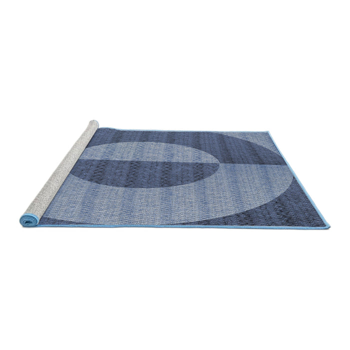 Serging Thickness of Machine Washable Transitional Blue Rug, wshpat3960
