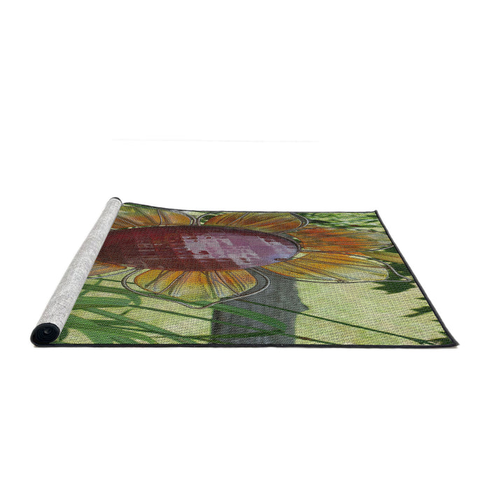 Serging Thickness of Machine Washable Transitional Brass Green Rug, wshpat3966