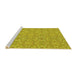 Serging Thickness of Machine Washable Transitional Yellow Rug, wshpat3969