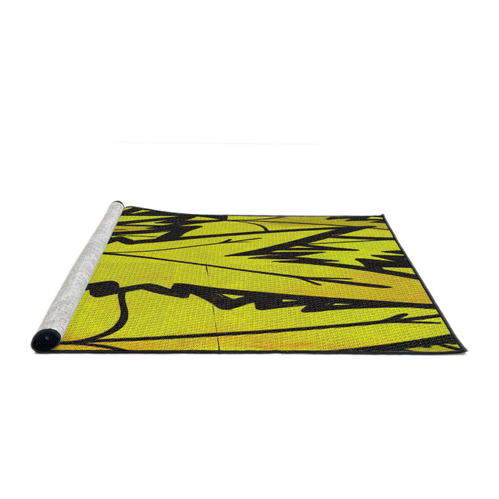Serging Thickness of Machine Washable Transitional Yellow Rug, wshpat3973
