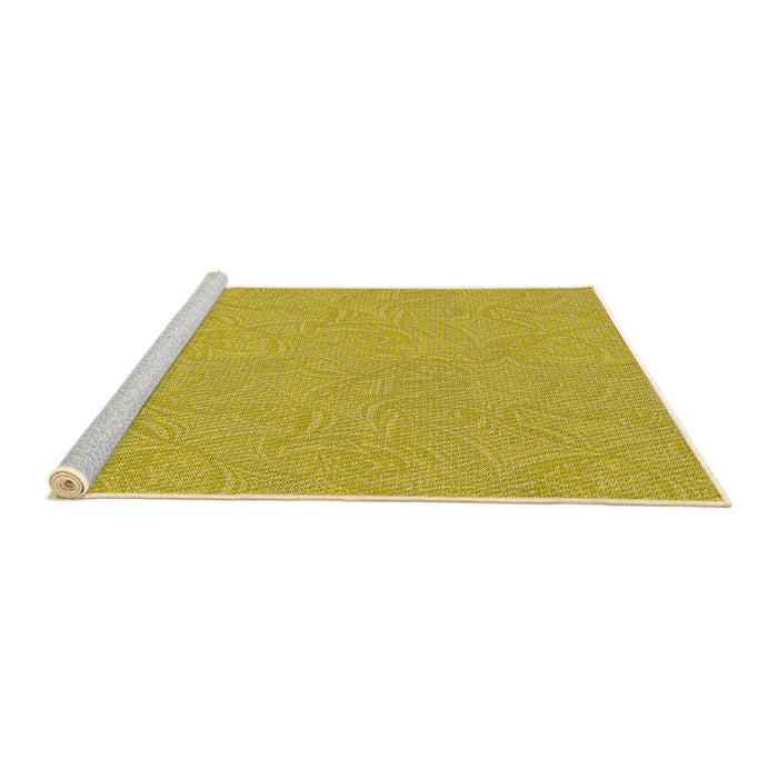 Serging Thickness of Machine Washable Transitional Yellow Rug, wshpat3974
