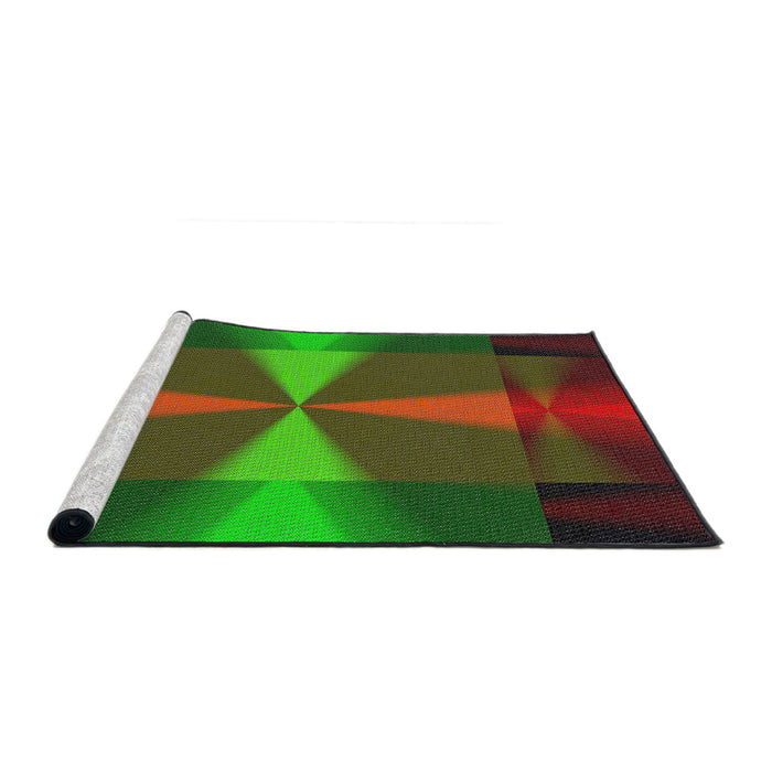 Serging Thickness of Machine Washable Transitional Dark Lime Green Rug, wshpat40