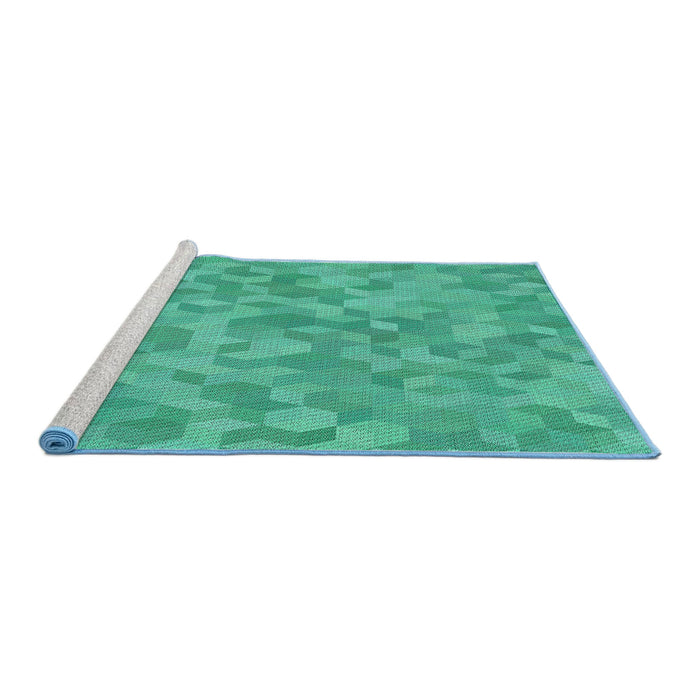 Serging Thickness of Machine Washable Transitional Turquoise Green Rug, wshpat431