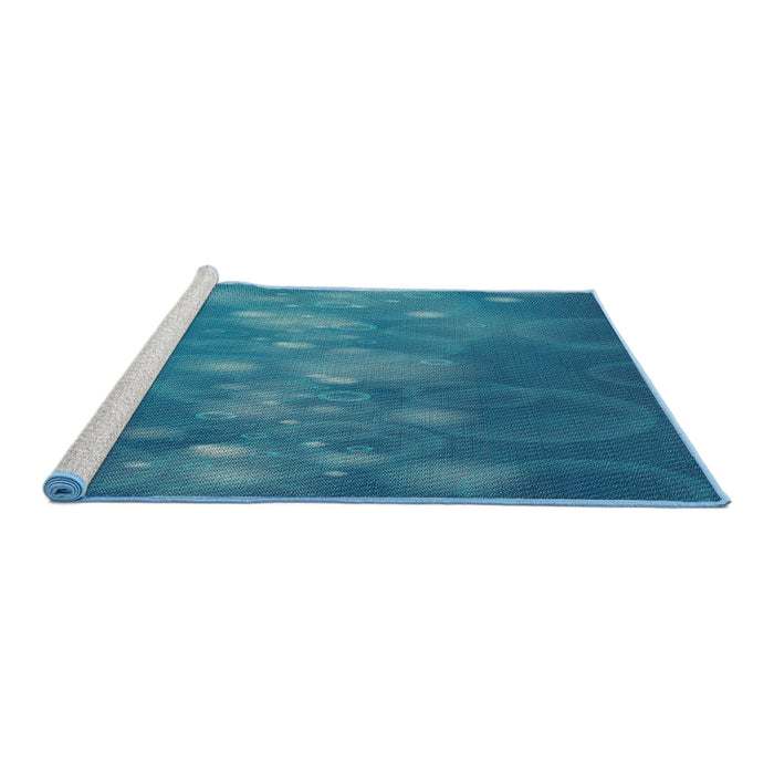 Serging Thickness of Machine Washable Transitional DeepSky Blue Rug, wshpat444