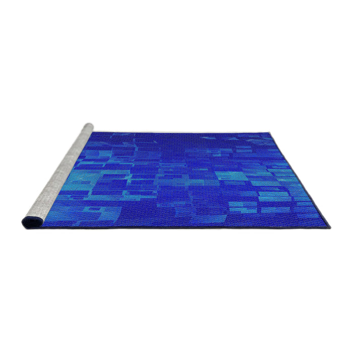 Serging Thickness of Machine Washable Transitional Blue Rug, wshpat473
