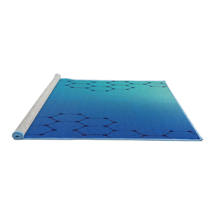 Serging Thickness of Machine Washable Transitional Bright Turquoise Blue Rug, wshpat479
