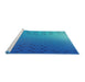 Serging Thickness of Machine Washable Transitional Bright Turquoise Blue Rug, wshpat479