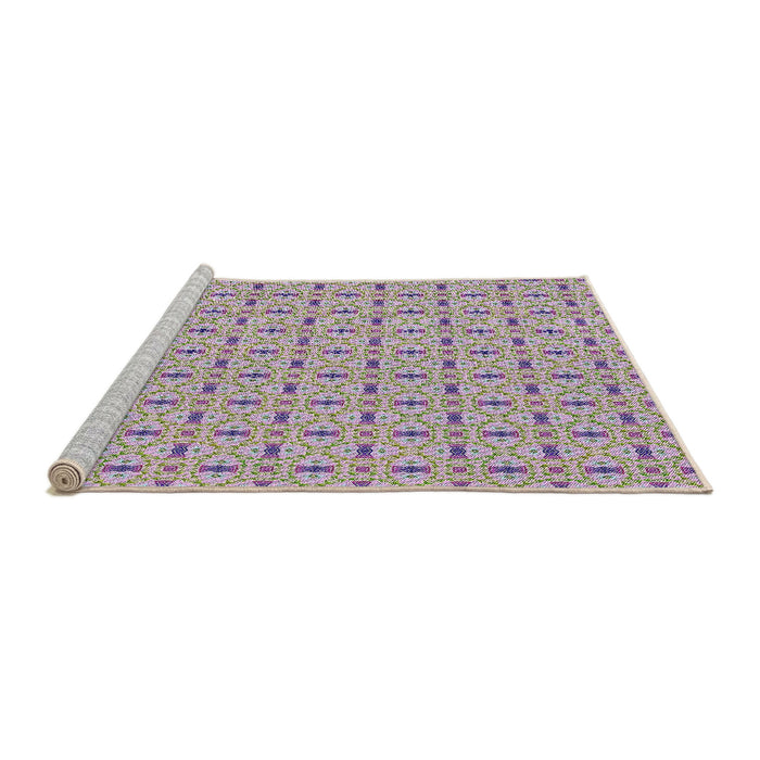 Serging Thickness of Machine Washable Transitional French Lilac Purple Rug, wshpat492