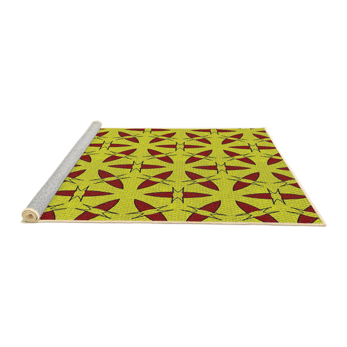 Serging Thickness of Machine Washable Transitional Yellow Rug, wshpat504