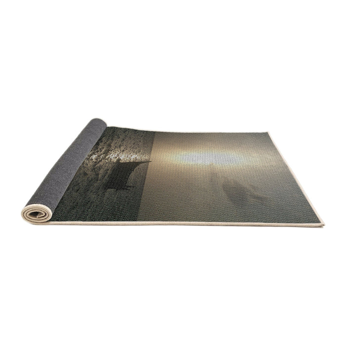 Thickness of Patterned Mocha Brown Novelty Rug, pat521