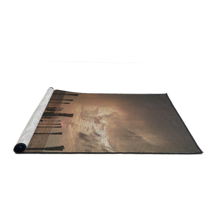 Serging Thickness of Machine Washable Transitional Dark Almond Brown Rug, wshpat524