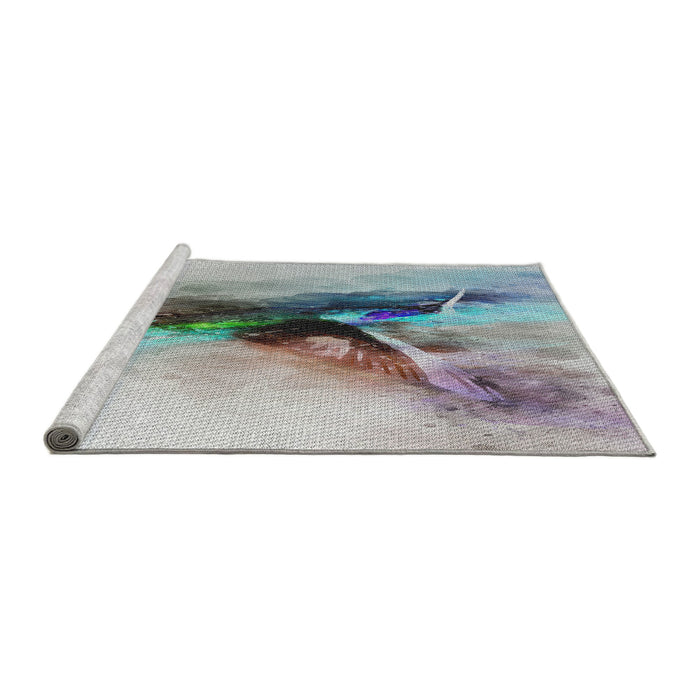 Serging Thickness of Machine Washable Transitional Gulf Blue Rug, wshpat528