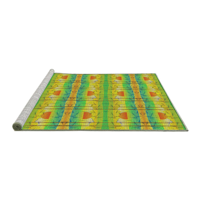 Serging Thickness of Machine Washable Transitional Dark Yellow Green Rug, wshpat530