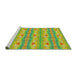 Serging Thickness of Machine Washable Transitional Dark Yellow Green Rug, wshpat530