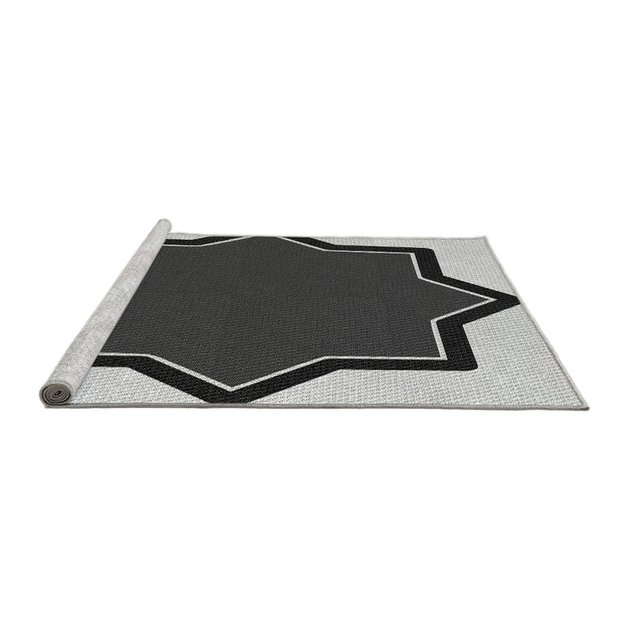 Serging Thickness of Machine Washable Transitional Charcoal Black Rug, wshpat533