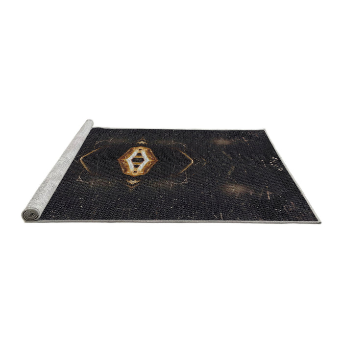 Serging Thickness of Machine Washable Transitional Black Rug, wshpat539