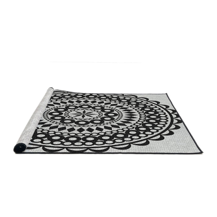 Serging Thickness of Machine Washable Transitional Charcoal Black Rug, wshpat543