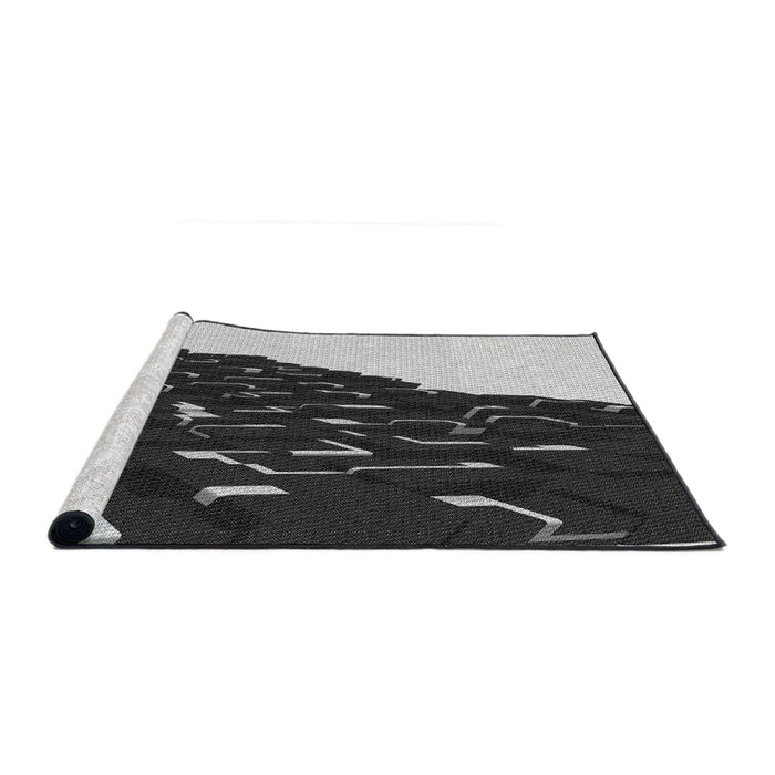 Serging Thickness of Machine Washable Transitional Midnight Gray Rug, wshpat546