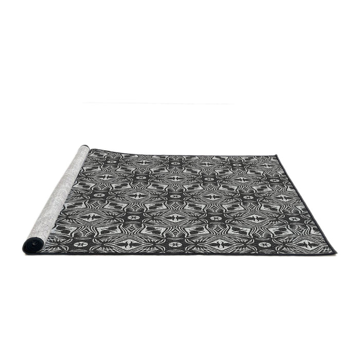 Serging Thickness of Machine Washable Transitional Charcoal Black Rug, wshpat550