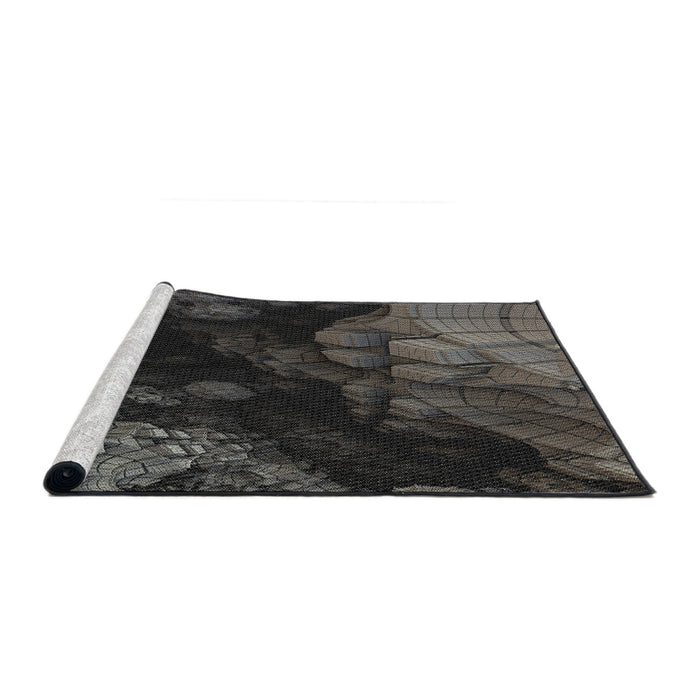 Serging Thickness of Machine Washable Transitional Granite Gray Rug, wshpat559