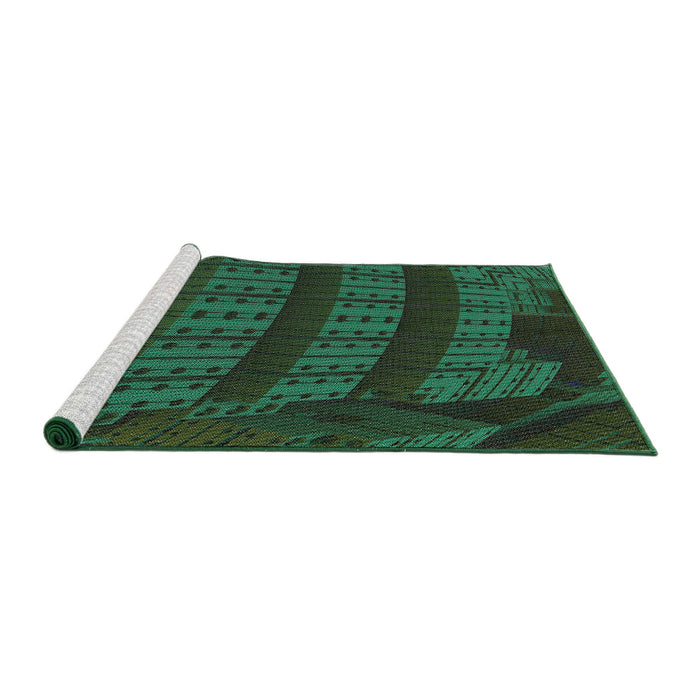 Serging Thickness of Machine Washable Transitional Dark Forest Green Rug, wshpat560
