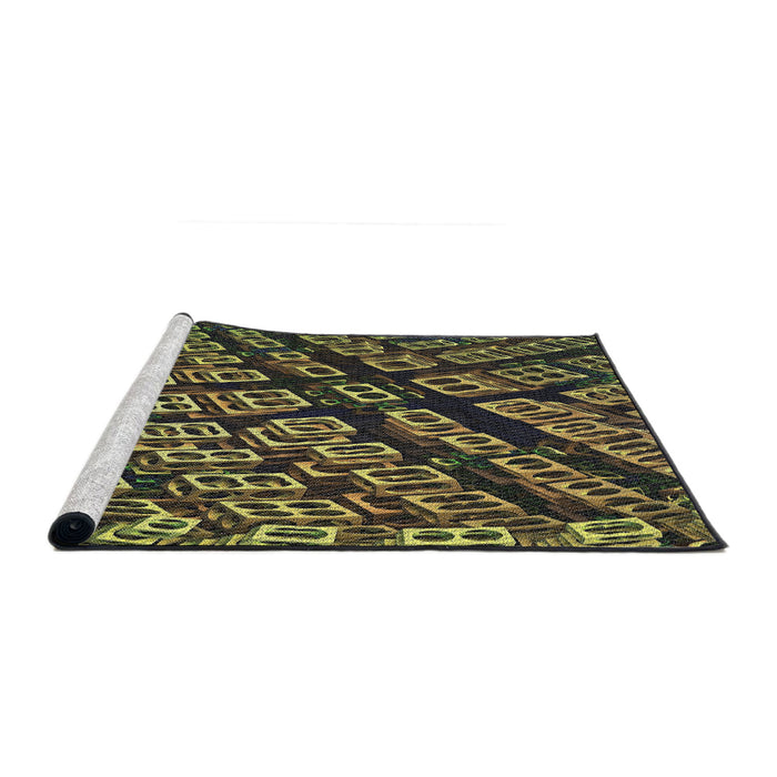 Serging Thickness of Machine Washable Transitional Brass Green Rug, wshpat562