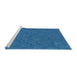 Serging Thickness of Machine Washable Transitional Blue Rug, wshpat577