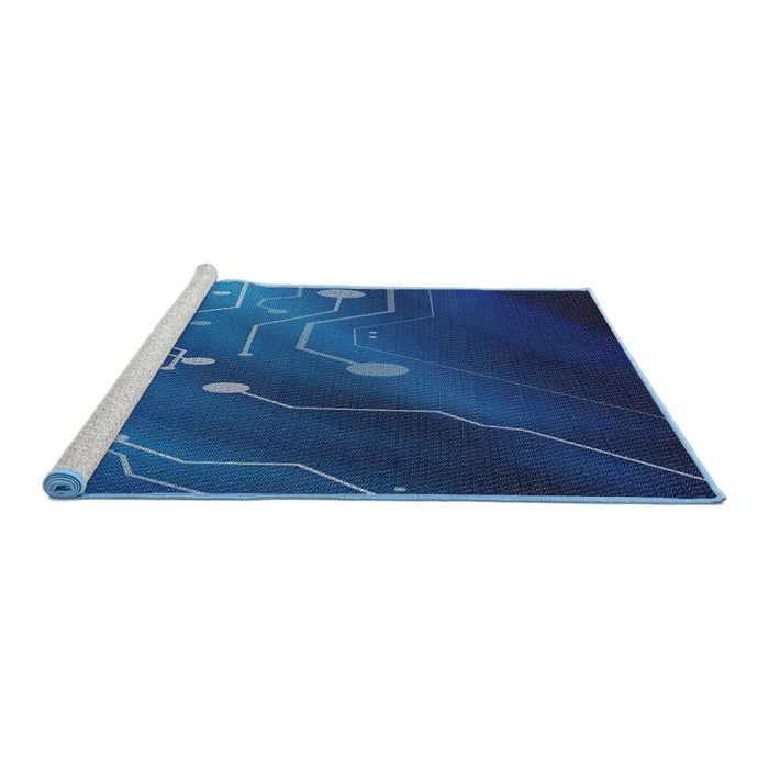 Serging Thickness of Machine Washable Transitional Cobalt Blue Rug, wshpat587