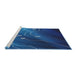 Serging Thickness of Machine Washable Transitional Cobalt Blue Rug, wshpat587