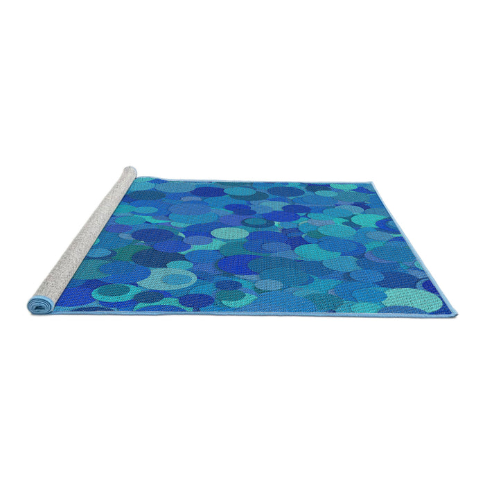 Serging Thickness of Machine Washable Transitional Bright Turquoise Blue Rug, wshpat597