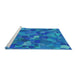 Serging Thickness of Machine Washable Transitional Bright Turquoise Blue Rug, wshpat597