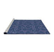Serging Thickness of Machine Washable Transitional Blue Rug, wshpat599