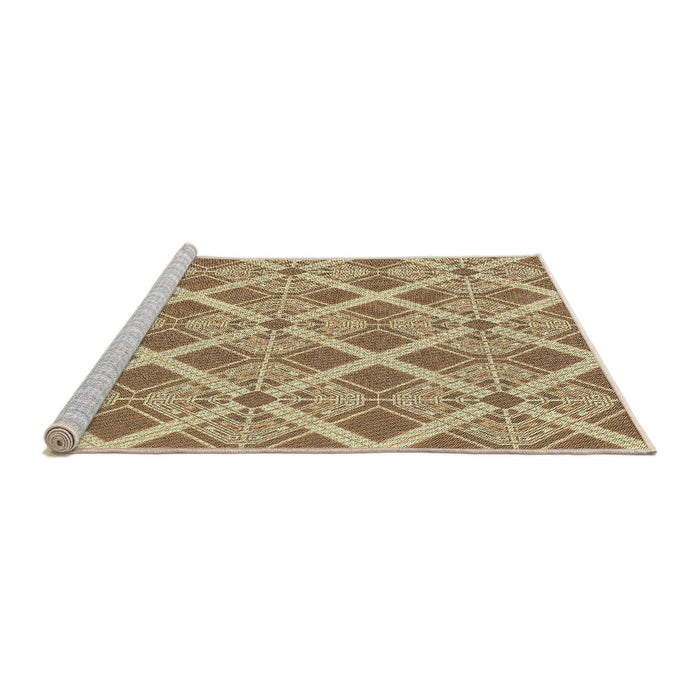 Serging Thickness of Machine Washable Transitional Brown Gold Rug, wshpat638