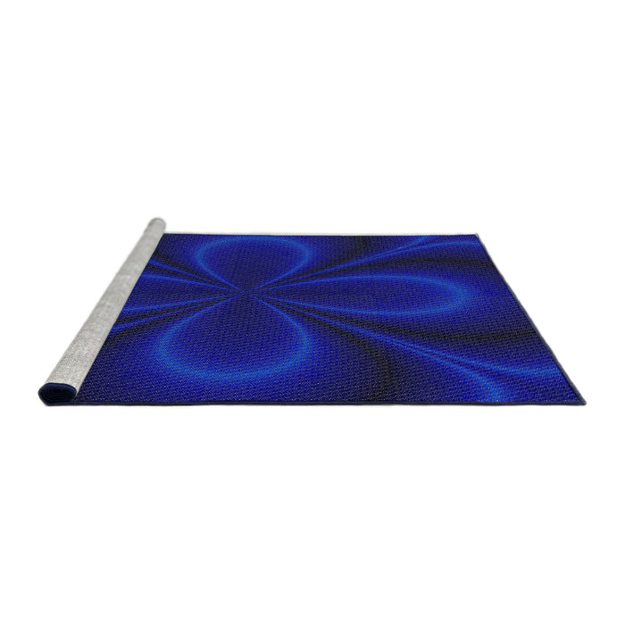 Serging Thickness of Machine Washable Transitional Earth Blue Rug, wshpat64