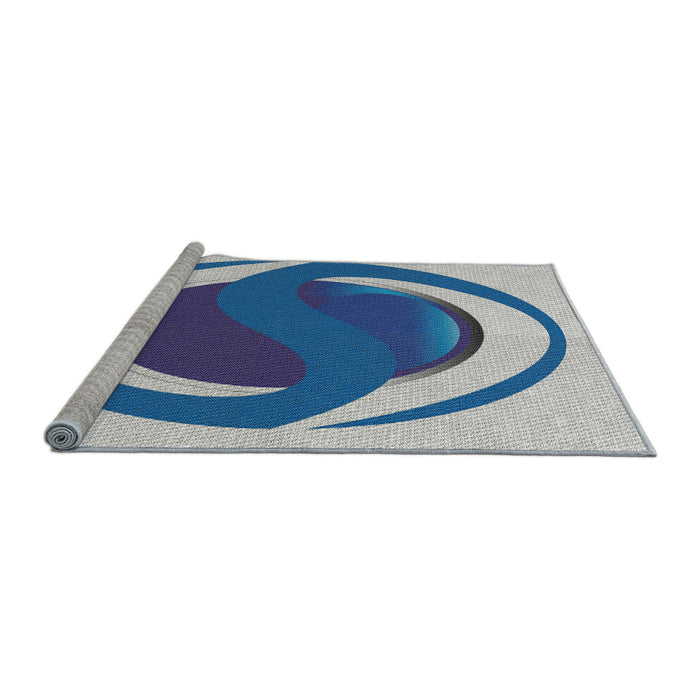 Serging Thickness of Machine Washable Transitional Pale Blue Lily Blue Rug, wshpat650