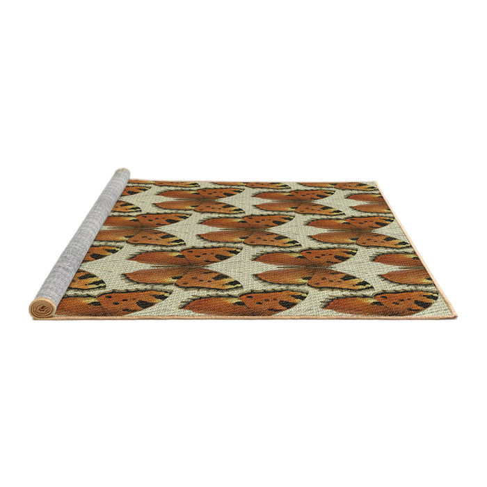 Serging Thickness of Machine Washable Transitional Saddle Brown Rug, wshpat652