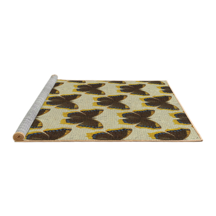 Serging Thickness of Machine Washable Transitional Brown Gold Rug, wshpat654