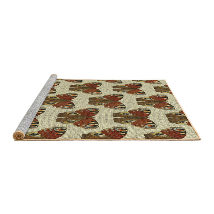 Serging Thickness of Machine Washable Transitional Saddle Brown Rug, wshpat655