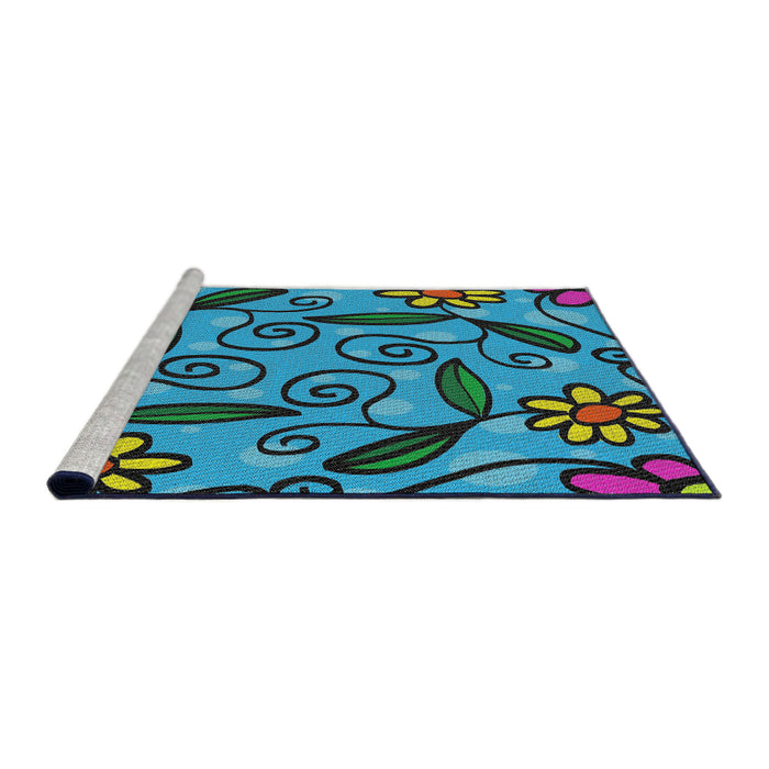 Serging Thickness of Machine Washable Transitional Dark Blue Grey Blue Rug, wshpat66