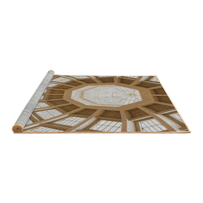 Serging Thickness of Machine Washable Transitional Saddle Brown Rug, wshpat671