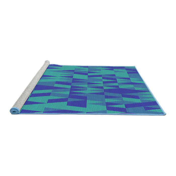Serging Thickness of Machine Washable Transitional Bright Turquoise Blue Rug, wshpat71
