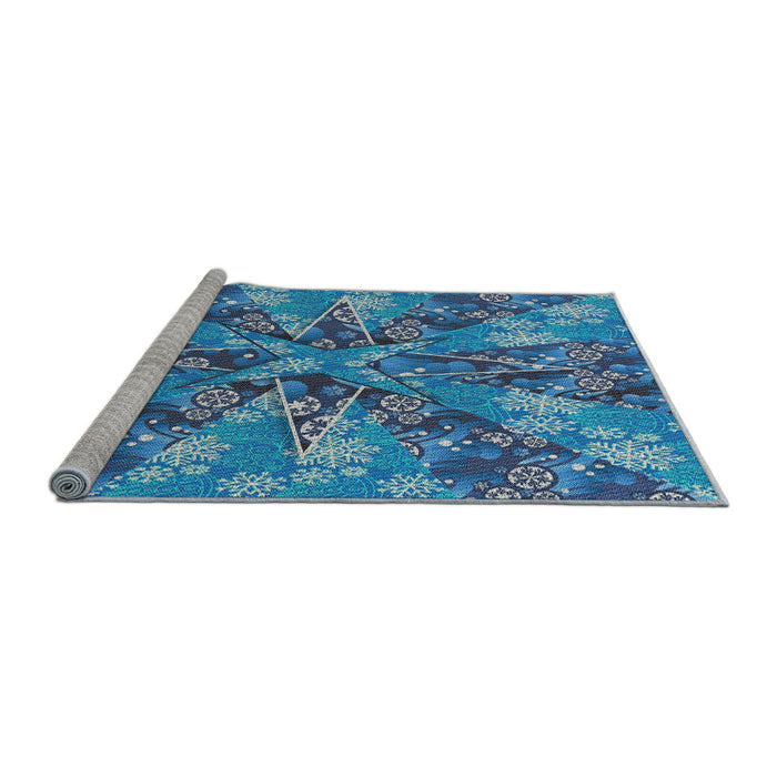 Serging Thickness of Machine Washable Transitional Diamond Blue Rug, wshpat717