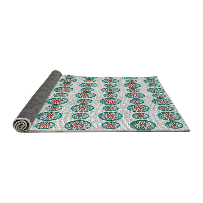 Thickness of Patterned Grayish Turquoise Green Novelty Rug, pat735