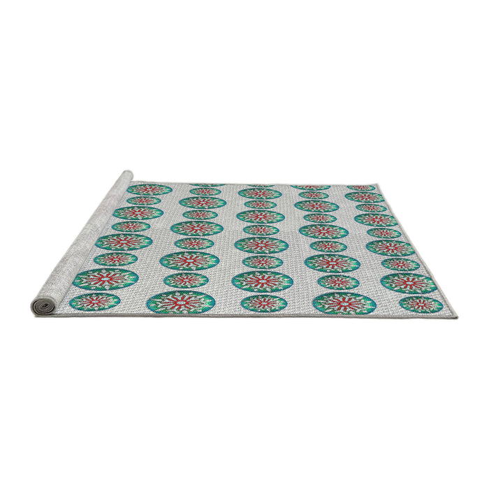 Serging Thickness of Machine Washable Transitional Grayish Turquoise Green Rug, wshpat735