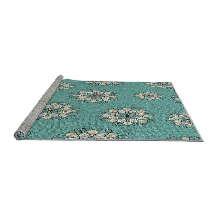 Serging Thickness of Machine Washable Transitional Tiffany Blue Rug, wshpat746