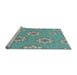 Serging Thickness of Machine Washable Transitional Tiffany Blue Rug, wshpat746