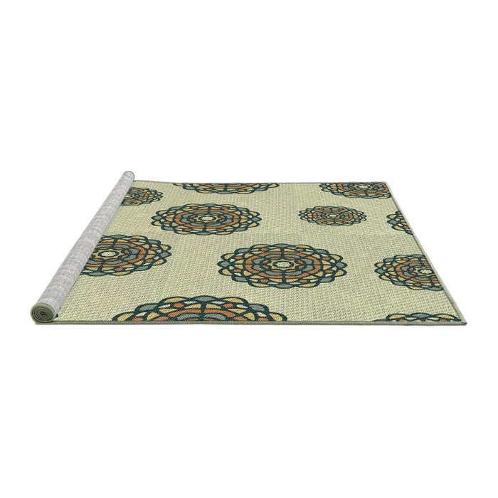 Serging Thickness of Machine Washable Transitional Khaki Gold Rug, wshpat750