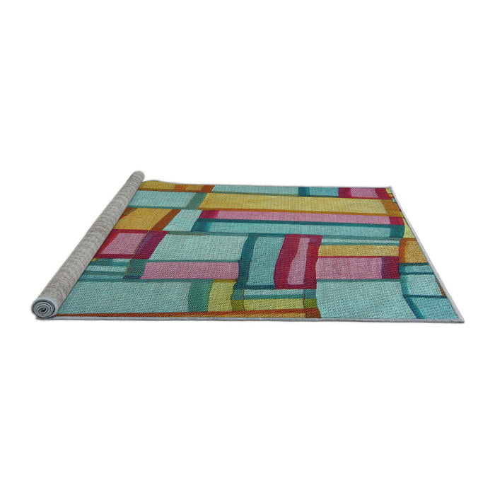 Serging Thickness of Machine Washable Transitional Blue Green Rug, wshpat775