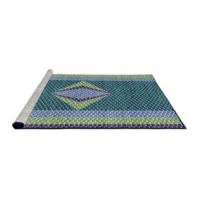 Serging Thickness of Machine Washable Transitional Blue Rug, wshpat778