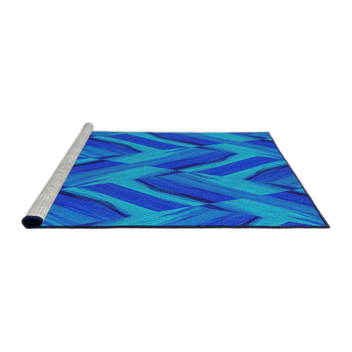 Serging Thickness of Machine Washable Transitional DeepSky Blue Rug, wshpat779
